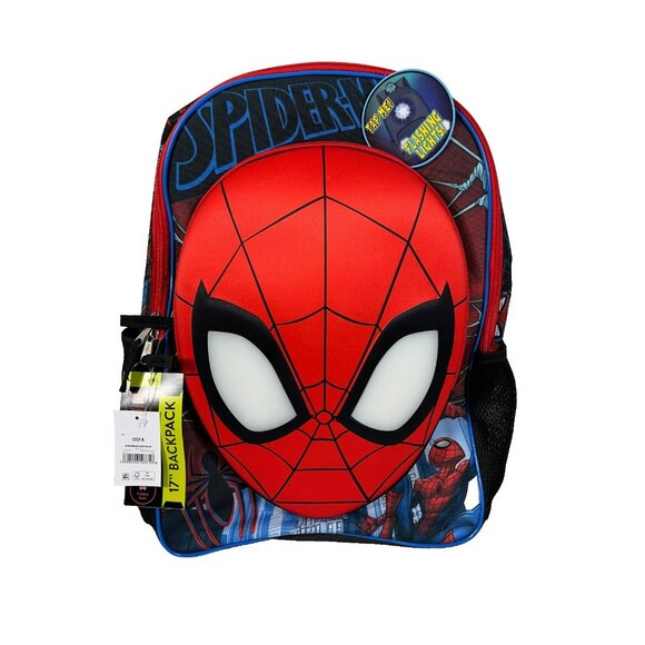 Marvel Spider-Man Raised Mask Light Up 17" Kids School Backpack - Picture 1 of 16